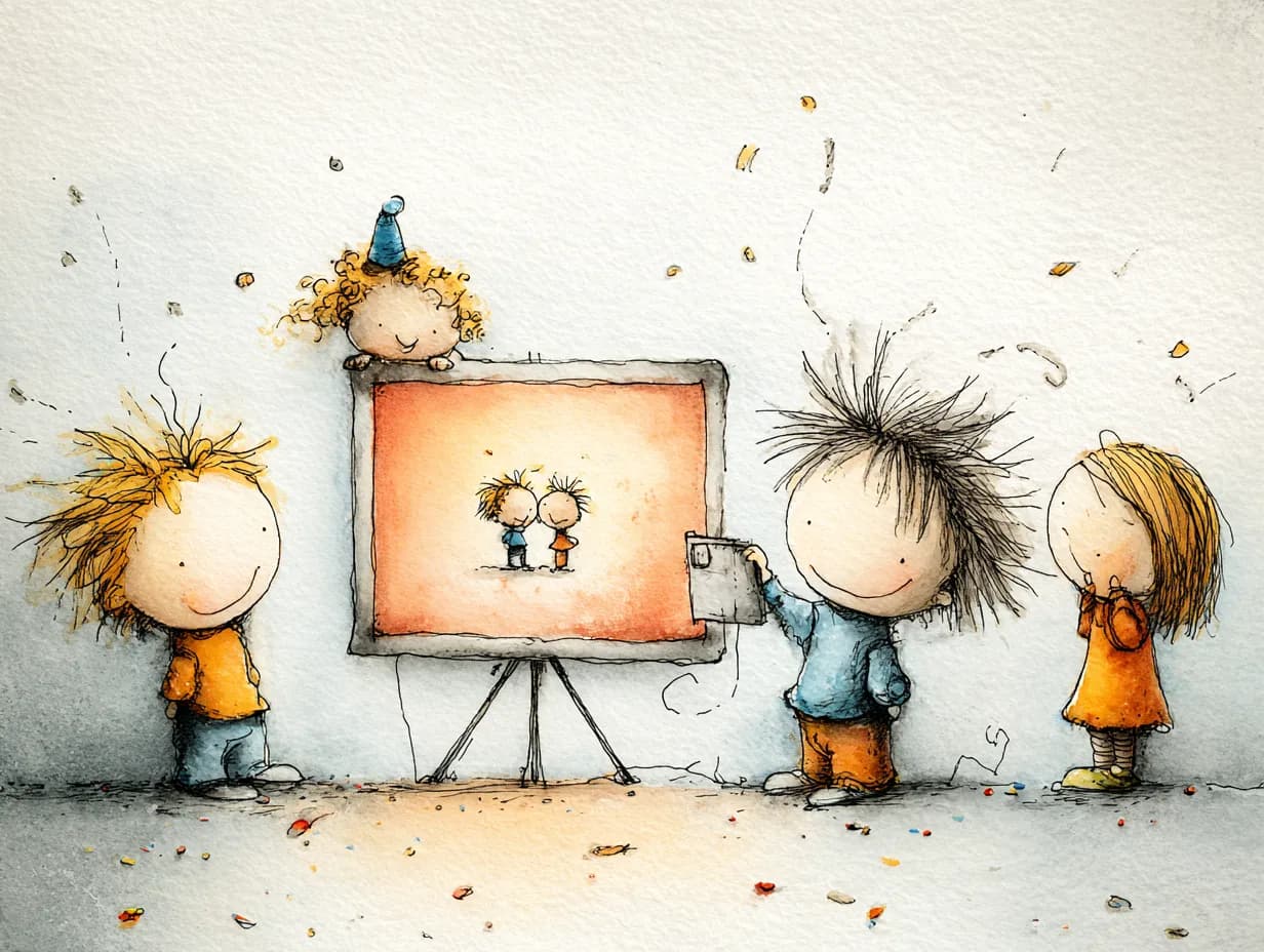 Watercolor illustration of people taking photos at event