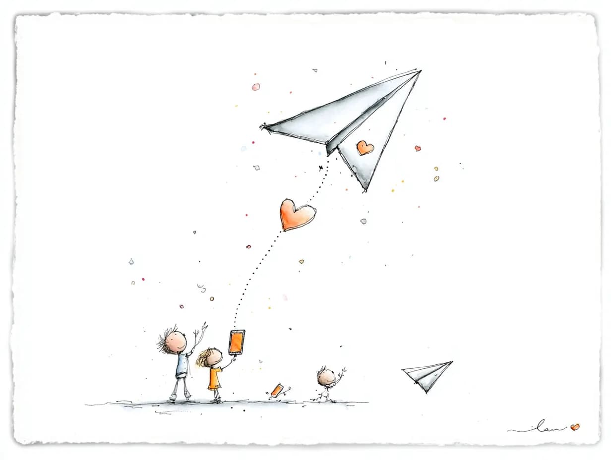 Watercolor illustration of paper airplane