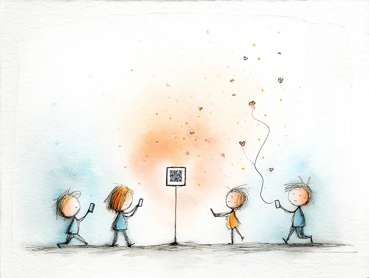 Bright cheerful hand-drawn illustration of people at event